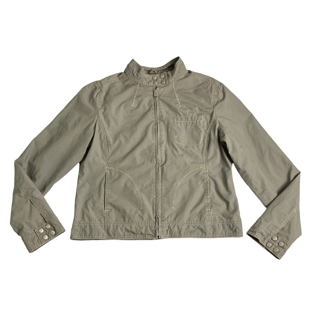 Polo Garage Jeans Jacket Womens 2 Olive Utility Gorpcore Y2K Streetwear Zip Snap